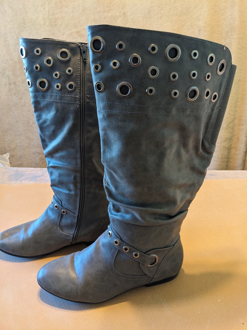 torrid Grey Grommet-Accent Knee-High Heeled Boots